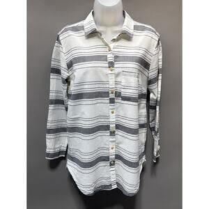 Matilda Jane x Joanna Gaines Tunic Shirt Gray Striped Roll Tab Sleeve Womens XS